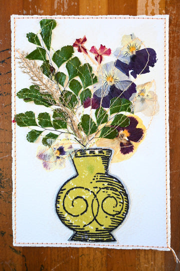 Handmade Card - Fabric Vase - Yellow